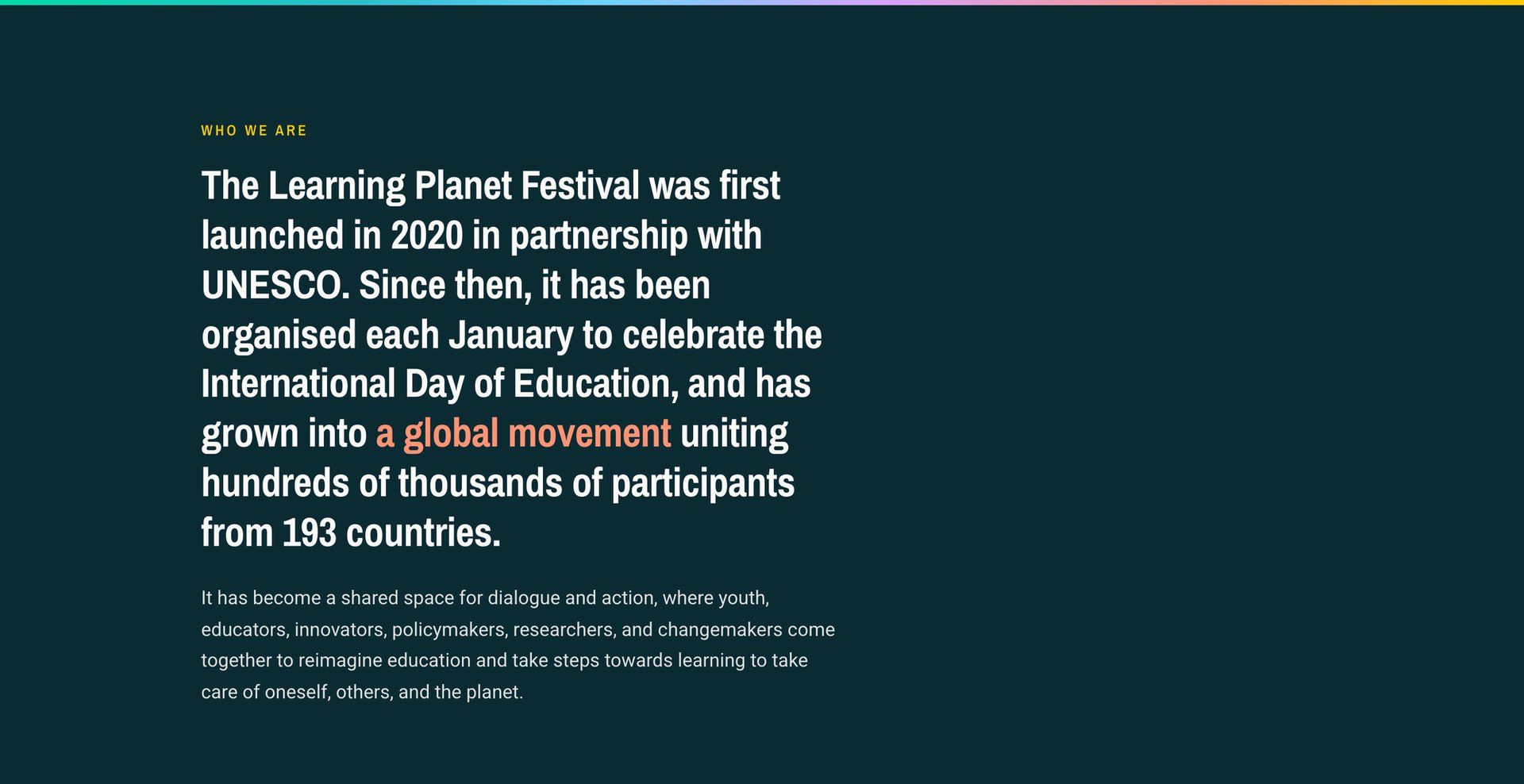 Section « Qui sommes-nous », un festival porté par le Learning Planet Institute et l’UNESCO